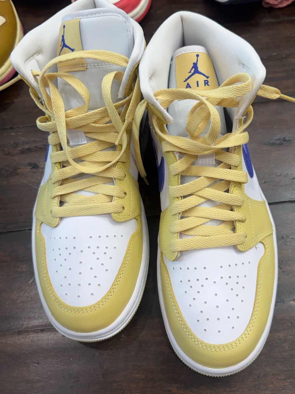 Jordan Women’s Mid-Top Sneakers in Yellow, Blue & White - Picture 2 of 3